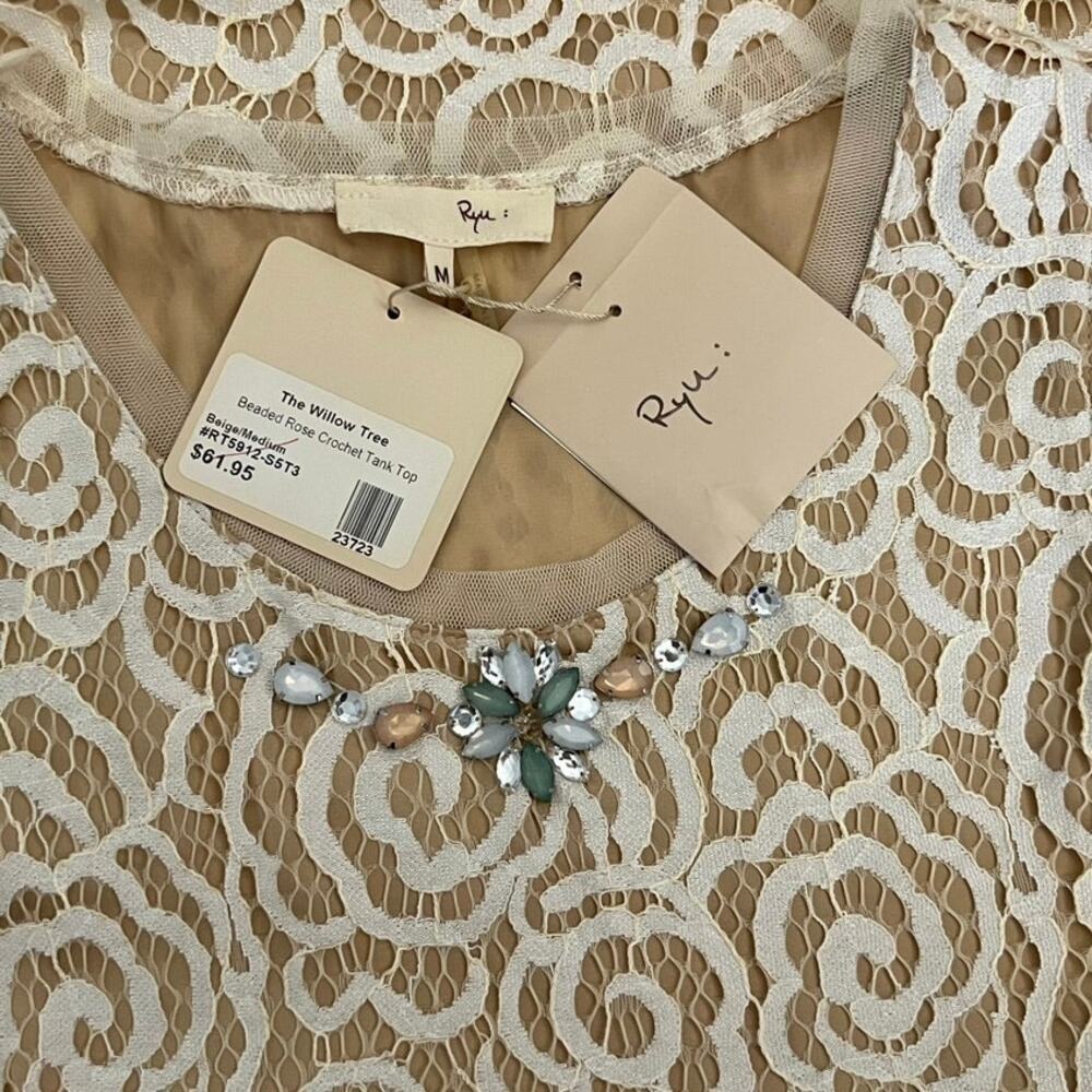 Rye Tanks Camisoles Women’s Sz M Tops Ivory Lace Coquette Feminine Sheer (1-NWT) - Picture 9 of 14